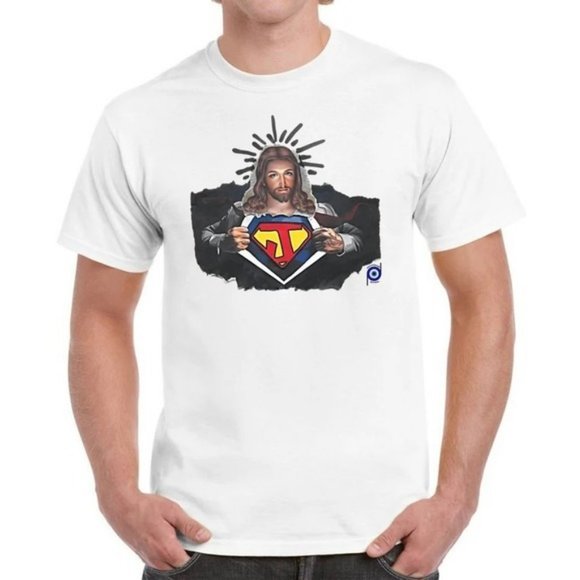Super Jesus Superman Religious Spiritual Superhero Funny Unisex  T-Shirt - Picture 1 of 4